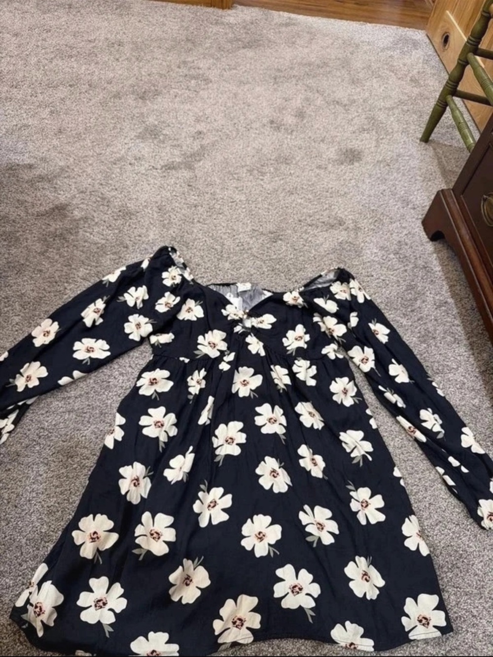 American Eagle Outfitters Navy Dress with Cream Floral Print